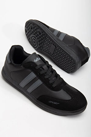 Erkek Spor Ayakkabı Siyah Samba Model İnce Taban Bağcıklı