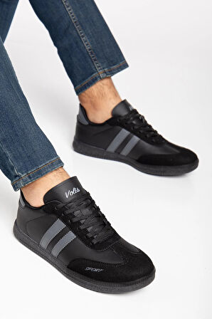 Erkek Spor Ayakkabı Siyah Samba Model İnce Taban Bağcıklı