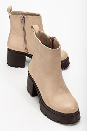 Topuklu Bot Kadın Platform Ten Yüzüdüz Fermuarlı