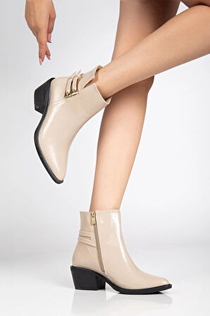 Kadın Topuklu Bot Vizon Rugan Sivri Vestern Toaklı