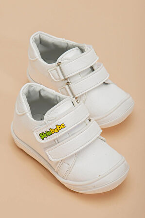 ŞirinBebe Ortopedik Erkek İlkadım Bebek Ayakkabı Beyaz Çift Cırtlı