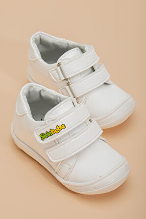 ŞirinBebe Ortopedik Erkek İlkadım Bebek Ayakkabı Beyaz Çift Cırtlı