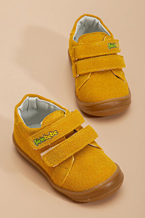 ŞirinBebe Ortopedik Erkek İlkadım Bebek Ayakkabı Sarı Çift Cırtlı