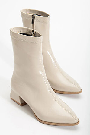 kadın Kısa Topuklu Bot Bej Rugan Yüzü Dikişli