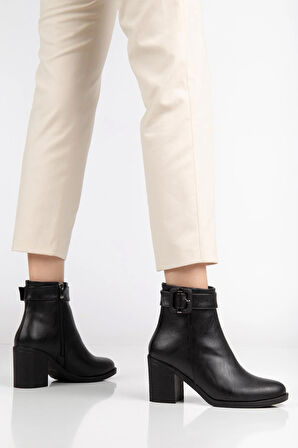 Siyah Kadın Topuklu Bot Suni Deri Terrmo Taban Yüzüdüz