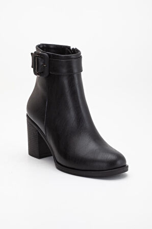 Siyah Kadın Topuklu Bot Suni Deri Terrmo Taban Yüzüdüz