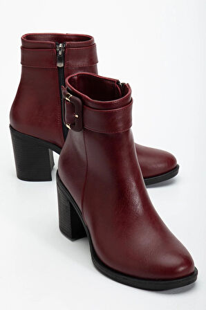 Bordo Kadın Topuklu Bot Suni Deri Terrmo Taban Yüzüdüz