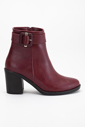 Bordo Kadın Topuklu Bot Suni Deri Terrmo Taban Yüzüdüz