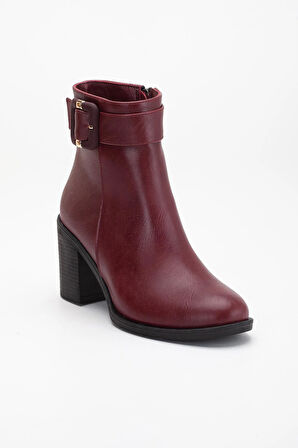 Bordo Kadın Topuklu Bot Suni Deri Terrmo Taban Yüzüdüz