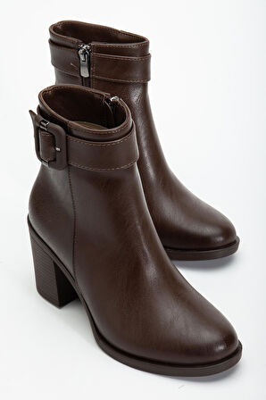 Kahverengi Kadın Topuklu Bot Suni Deri Terrmo Taban Yüzüdüz