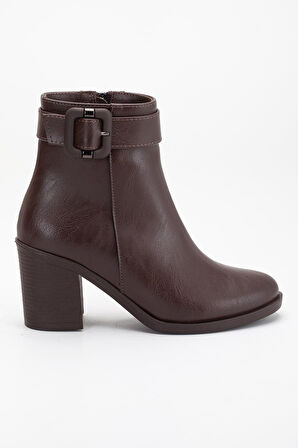 Kahverengi Kadın Topuklu Bot Suni Deri Terrmo Taban Yüzüdüz