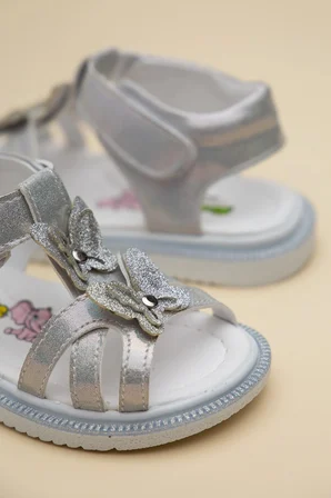 Şirinbebe Ortopedik Kız Bebek Sandalet Gümüş Kelebek Detaylı