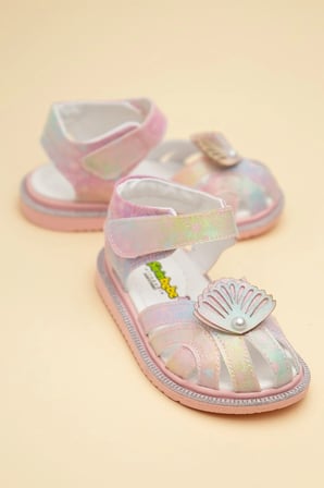 Şirinbebe Ortopedik Kız Bebek Sandalet Pudra Yelpaze Detaylı Önü Kapalı