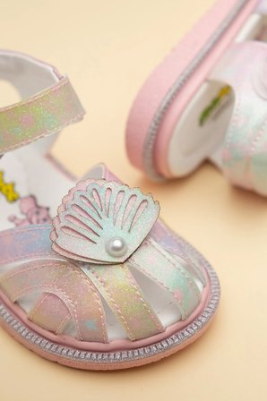 Şirinbebe Ortopedik Kız Bebek Sandalet Pudra Yelpaze Detaylı Önü Kapalı