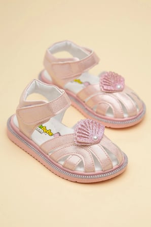 Şirinbebe Ortopedik Kız Bebek Sandalet Pembe Yelpaze Detaylı Önü Kapalı