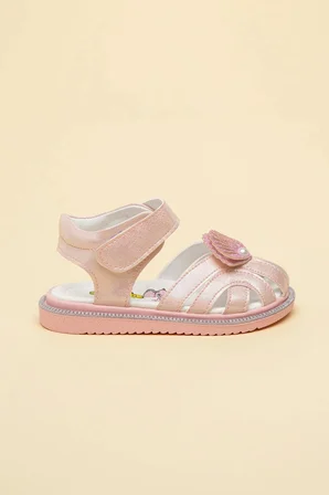 Şirinbebe Ortopedik Kız Bebek Sandalet Pembe Yelpaze Detaylı Önü Kapalı