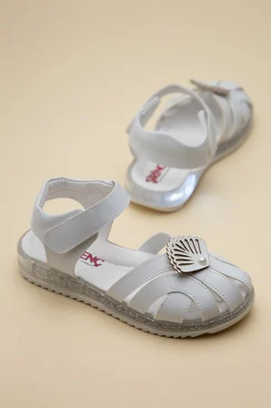 Şirinbebe Ortopedik Kız Çocuk Sandalet Beyaz Yelpaze Detaylı Önü Kapalı