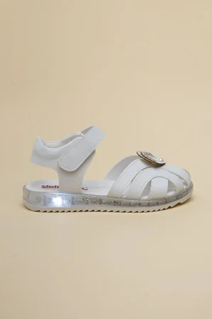 Şirinbebe Ortopedik Kız Çocuk Sandalet Beyaz Yelpaze Detaylı Önü Kapalı