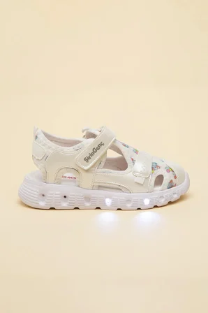 Dilimler Ayakkabı Kız Çocuk Sandalet Off White Mikrofiber Ortopedik Cırtlı Önü Kapalı Işıklı 28 Numara