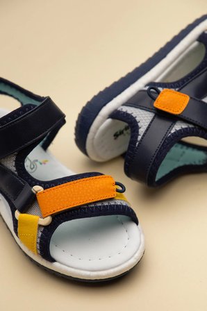 Şirinbebe Ortopedik Erkek Çocuk Sandalet Lacivert Cırtlı Yan Kapalı