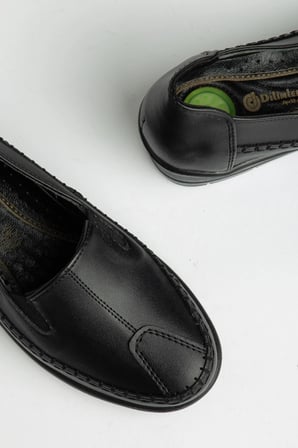 Dilimler Ayakkabı Kadın Loafer Ayakkabı Siyah Hakiki Deri 40 Ortopedik Günlük Dolgu Topuk