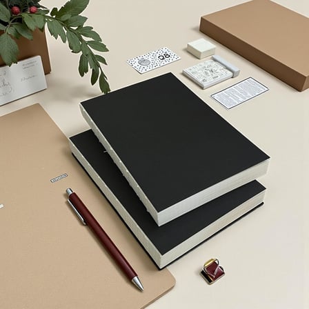 Özel Tasarım Siyah Kraft Kapaklı A5 Noktalı Defter - 180 Derece Açılabilir, Sırtı Dikişli,%100 El İşçiliği, Ofis İçin İdeal, Planlayıcı (Noktalı)