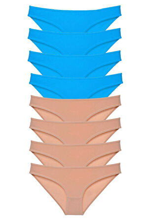 8 adet Eko Set Likralı Kadın Slip Külot Ten ve Mavi