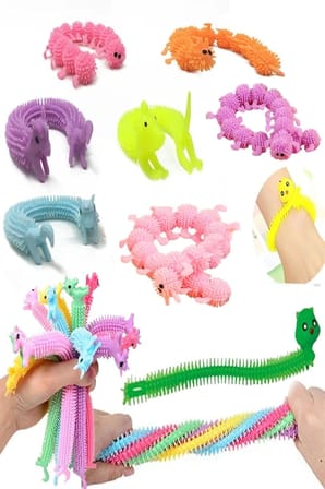 5 Adet Duyusal Stres Oyuncağı Uzayan Sukuşi Oyuncak Tırtıl Unicorn Karne Hediyesi