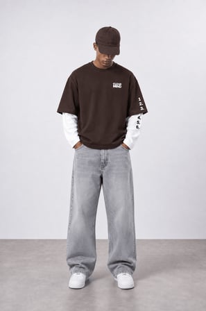 Erkek Double Sleeve Oversize Sweatshirt Kahve