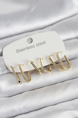 Evimdeyokyok Kadın Küpe 316L Çelik Gold Renk 6'lı Set Geometrik Model