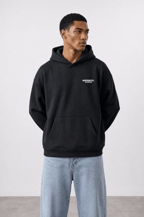 Erkek Absofuckinlutely Baskılı Oversize Hoodie Siyah