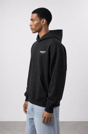 Erkek Absofuckinlutely Baskılı Oversize Hoodie Siyah
