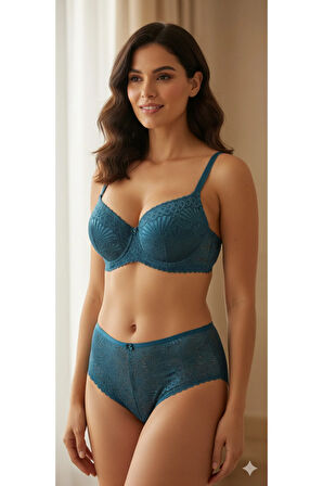 Dolgulu Destekli B Cup Ayarlanabilir Askılı Dantelli Şık Gece Sütyen Külot İç Çamaşır Takımı