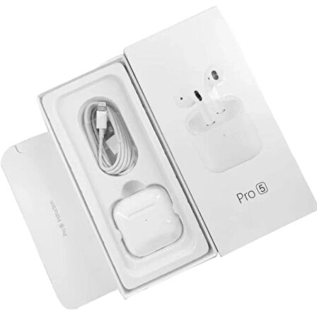 Pro 5 Airpods Bluetooth 5.0 Kablosuz Kulak İçi Kulaklık Ios ve Android Uyumlu HD Ses Kalitesi-Beyaz