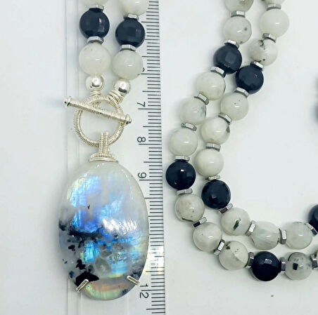 2020 Turmalinli Aytaşı gümüş(925) Obsidyen el yapımı kolye