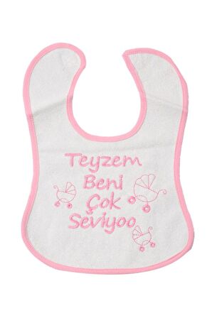 Teyzem Beni Çok Seviyoo Yazılı Mama Önlüğü Pembe