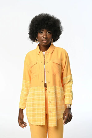 Eteği Ve Kolları Ekose Çift Cepli Oversıze Kesim Gömlek