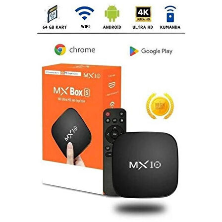 Castu MX10-1GB MX BoxS Android TV Box Chromecast. Android 13 1 Gb Ram 8Gb Bellek WİFi 2.4-5G