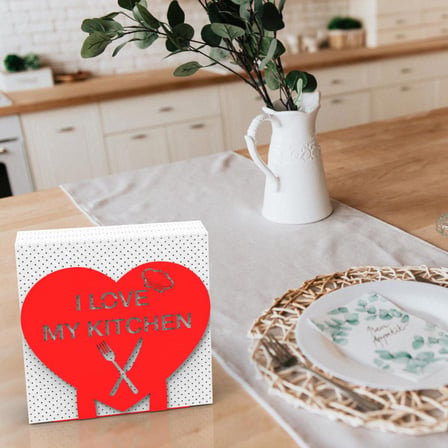 "I LOVE MY KITCHEN" Temalı Metal Peçetelik Kırmızı Kalp Şeklinde