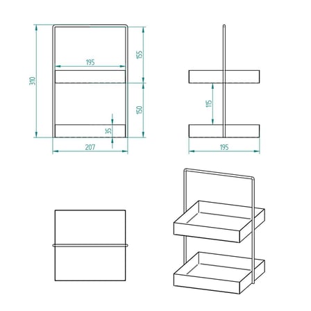 20x20 Siyah Tezgahüstü Mutfak ve Banyo Iki Katlı Organizer