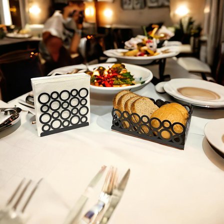 Siyah Renk 2'li Set Ekmek Sepeti ve Peçetelik