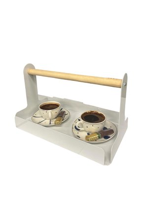 Ahşap Saplı Beyaz 30x17cm Metal Servis, Sunum, Dekoratif Tepsi