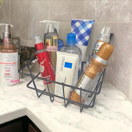 21X21cm Banyo Makyaj Çok Amaçlı Siyah Tel Sepet - Masaüstü ve Dolap İçi Düzenleyici Organizer Siyah