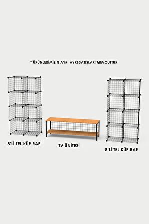 Bambu Ahşap ve Metal Detaylı TV Ünitesi & Sekizli Tel Küp Raf Sistemi - Modern Tasarım Model-1