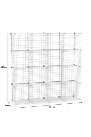 16'lı Tel Küp Çok Amaçlı Organizer Raf Beyaz 33cm