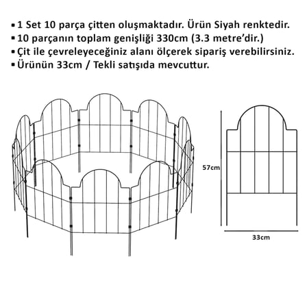 BAHÇE ÇİTİ 33CM MODEL - 2 SİYAH HOBİ BAHÇESİ, ÇİÇEK, SEBZE, MİNİ BAHÇE