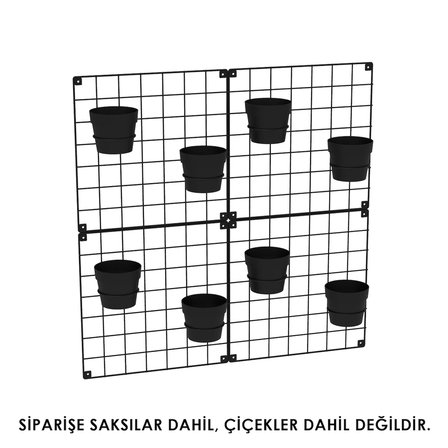 4'lü 33x33 Dekoratif Hasır Tel Duvar Paneli 8 saksılı