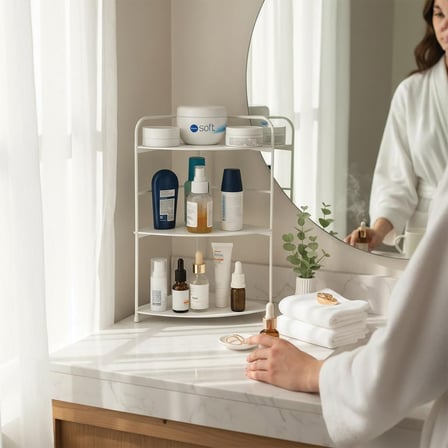 Banyo Mutfak Düzenleyici Organizer Köşe Rafı Beyaz - Ayarlanabilir 3 Raflı Baharatlık