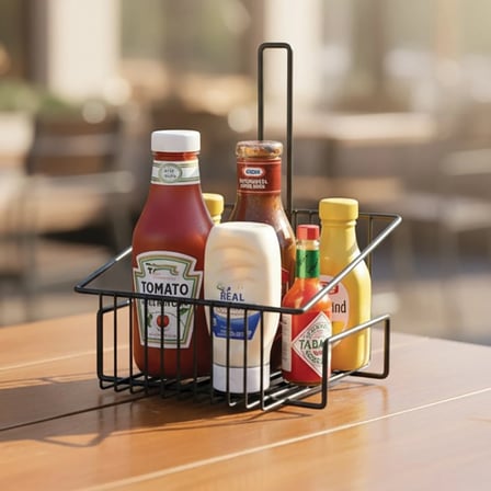 Metal Sosluk ve Masa Düzenleyici Stand - Ketçap, Mayonezlik, Model-2 (Siyah) | Cafe & Restoran Sunumları İçin