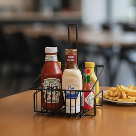 Metal Sosluk ve Masa Düzenleyici Stand - Ketçap, Mayonezlik, Model-2 (Siyah) | Cafe & Restoran Sunumları İçin